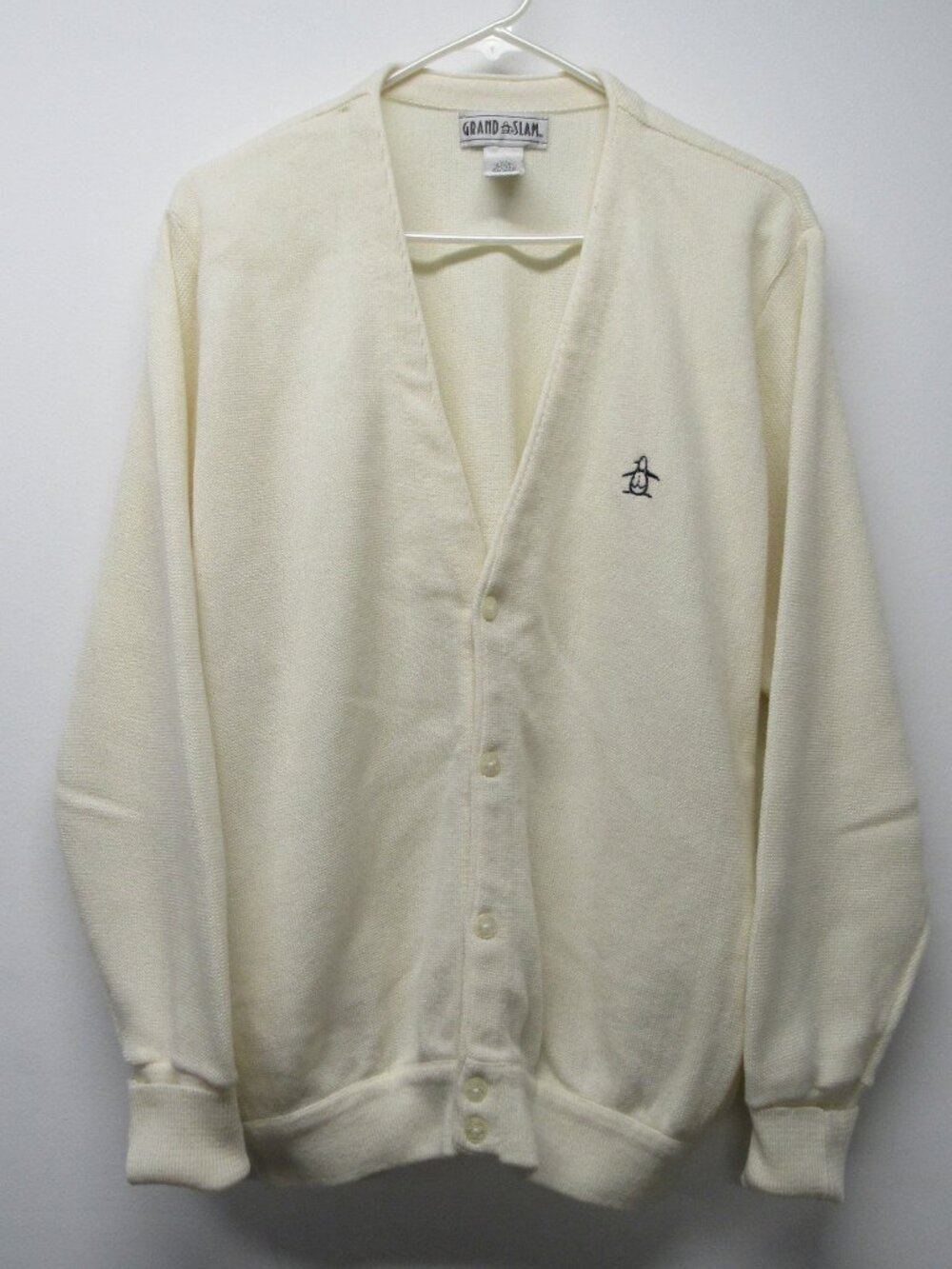 Vintage 80s Grand Slam Cardigan Sweater Penguin Ivory Cream Men's Sz Large